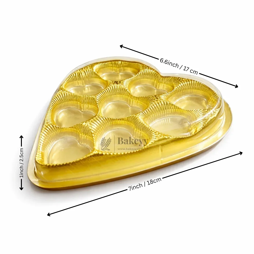 Heart Shape Chocolate Box with 9 Cavities | Transparent Lid Gift Box | Red & Gold Base | Pack of 10 - Image 3