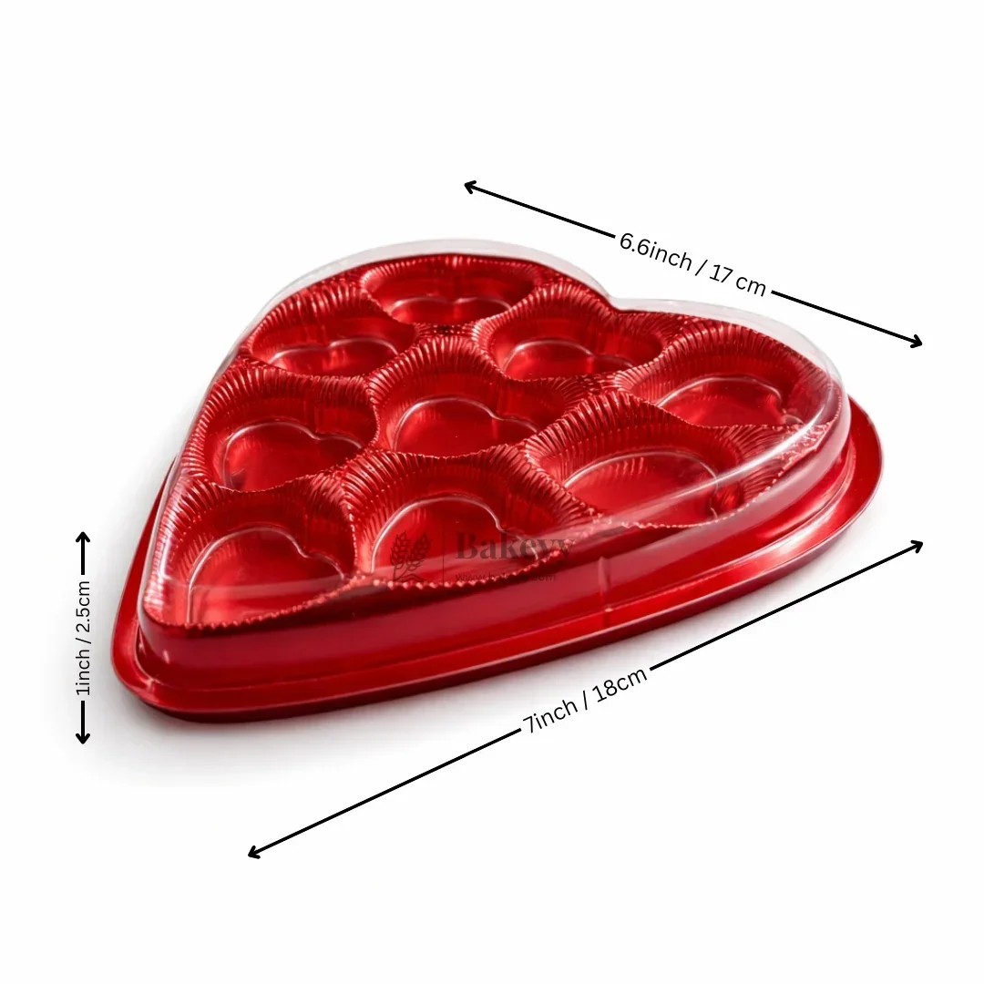 Heart Shape Chocolate Box with 9 Cavities | Transparent Lid Gift Box | Red & Gold Base | Pack of 10 - Image 4