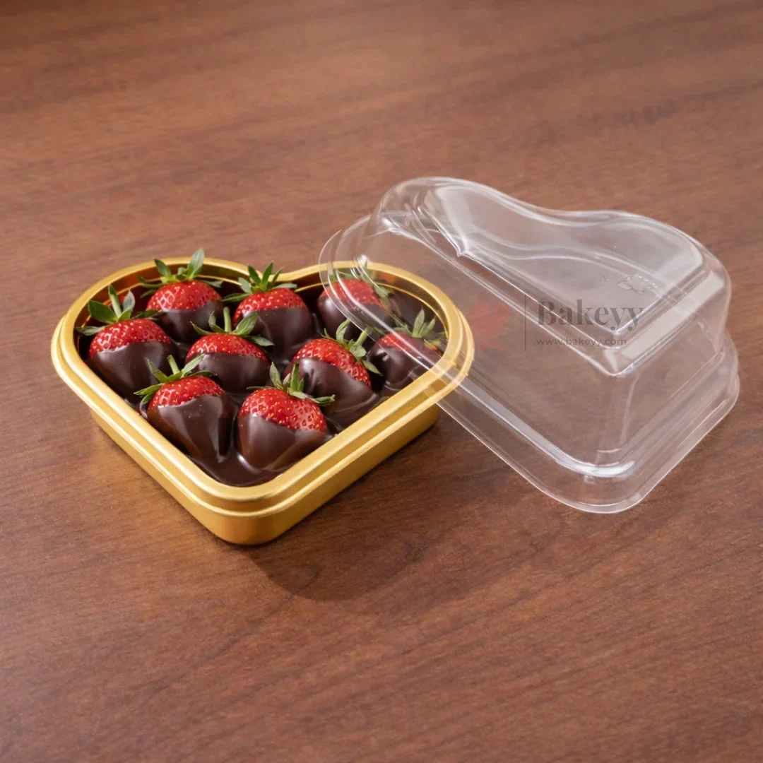 Heart Shape Chocolate Box with Transparent Lid | Gold Base Premium Packaging Box | Pack of 50 - Image 3