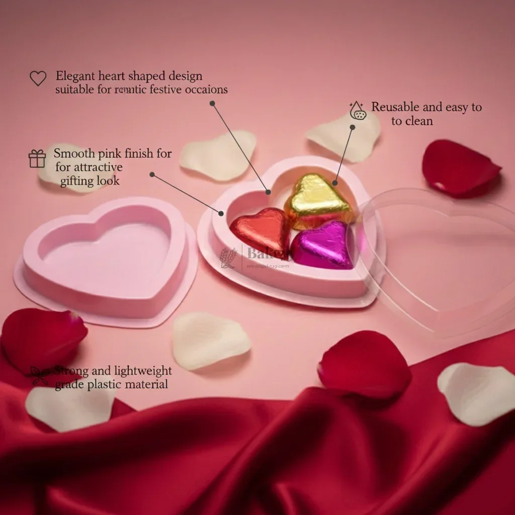 Pink Heart Shape Chocolate Box with Transparent Lid | Gift Box for Chocolates & Gifting | Pack of 25 - Image 5