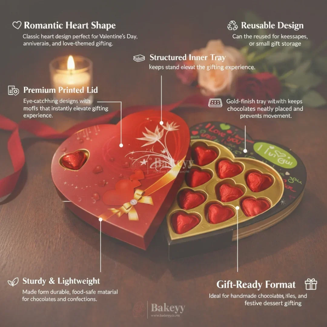 Heart Shape Chocolate Gift Box with Tray | 11 Cavity Tray | Premium Valentine Packaging | Pack of 25 - Image 7