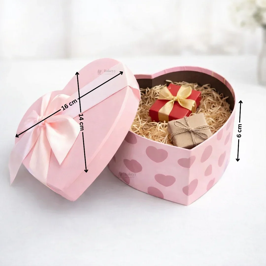 Heart Shape Polka Heart Gift Box | Premium Heart-Shaped Rigid Box with Satin Bow | Silver Polka Dot | Pack of 1 - Image 3