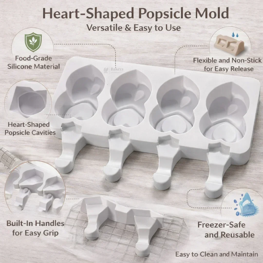 Heart Shape Popsicle Silicone Mould | Ice Cream & Kulfi Mould | Food-Grade Silicone | Pack of 1 - Image 6