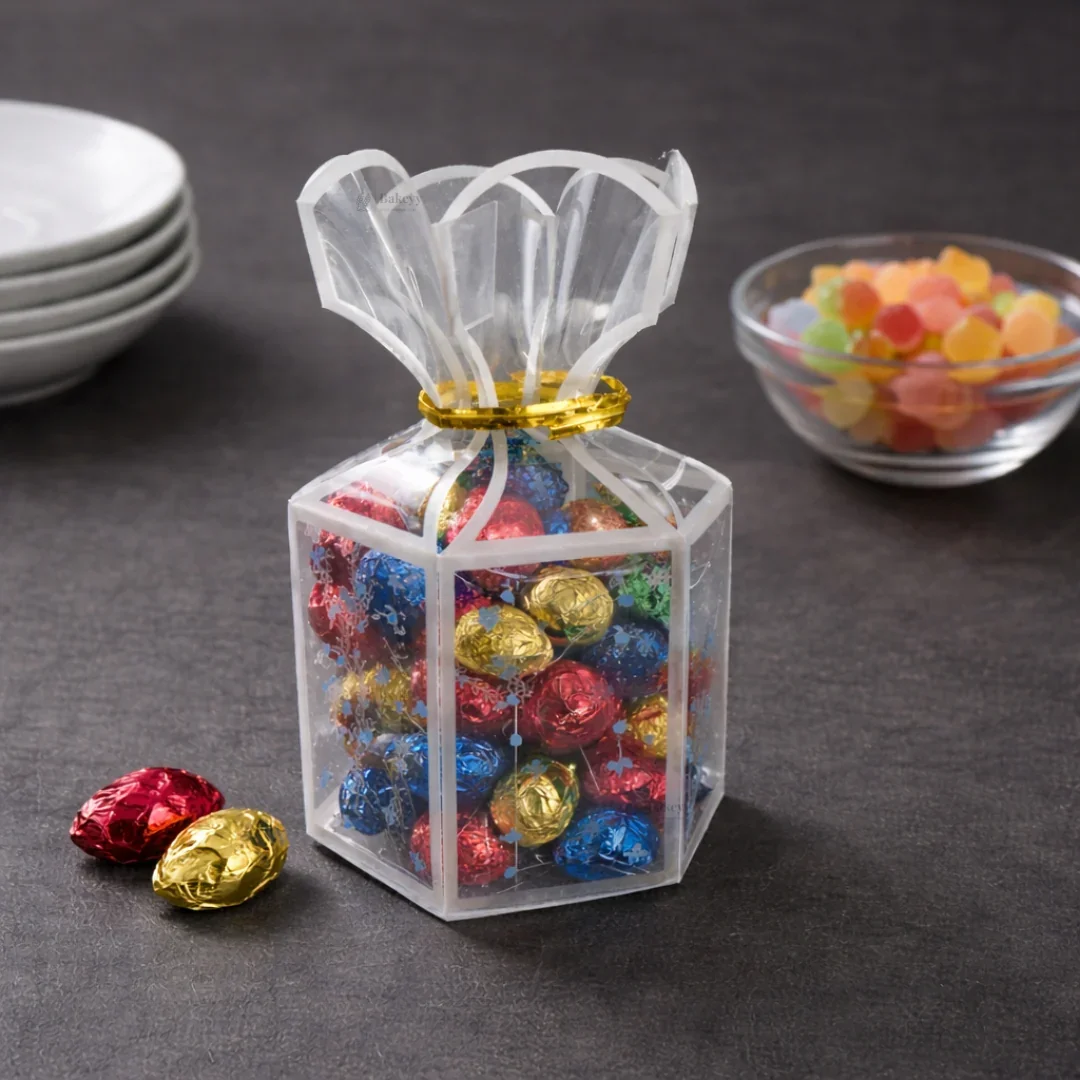 Hexagon Candy Bag Style PVC Goodie Box | Transparent Return Gift Box | 2 Sizes Available | Pack of 10 - Image 2