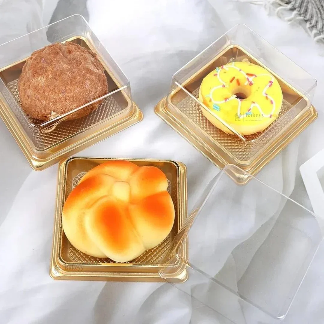 Individual Cupcakes And Pastry Container | Gold Color | Square Moon Cake Holder | 2 Sizes Available| Pack Of 50 - Image 3