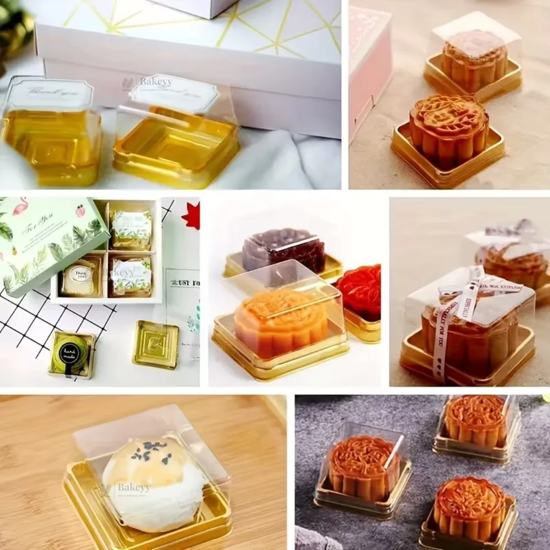 Individual Cupcakes And Pastry Container | Gold Color | Square Moon Cake Holder | 2 Sizes Available| Pack Of 50 - Image 6