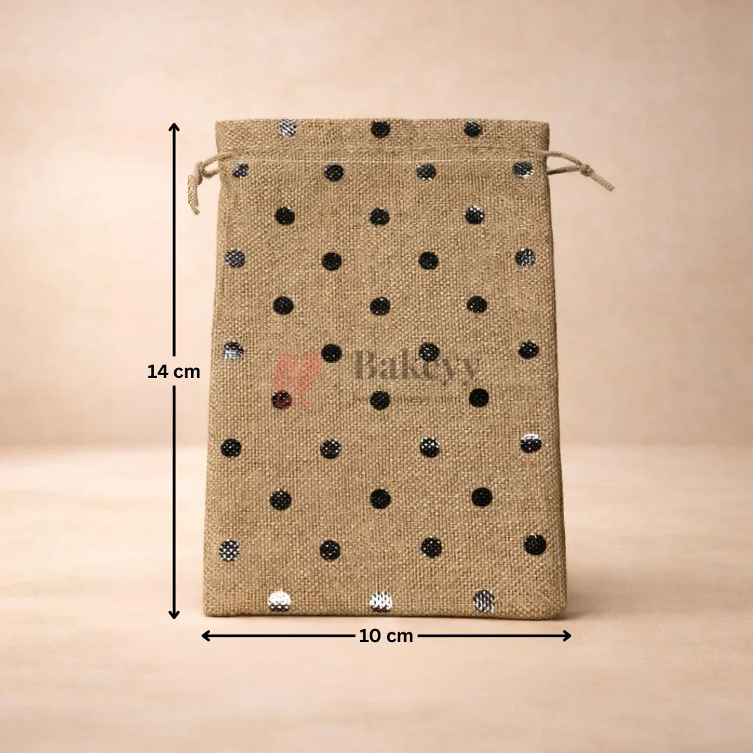 Jute With Silver Dots Premium Colour Jute Potli Bags | Pack Of 10 - Image 3