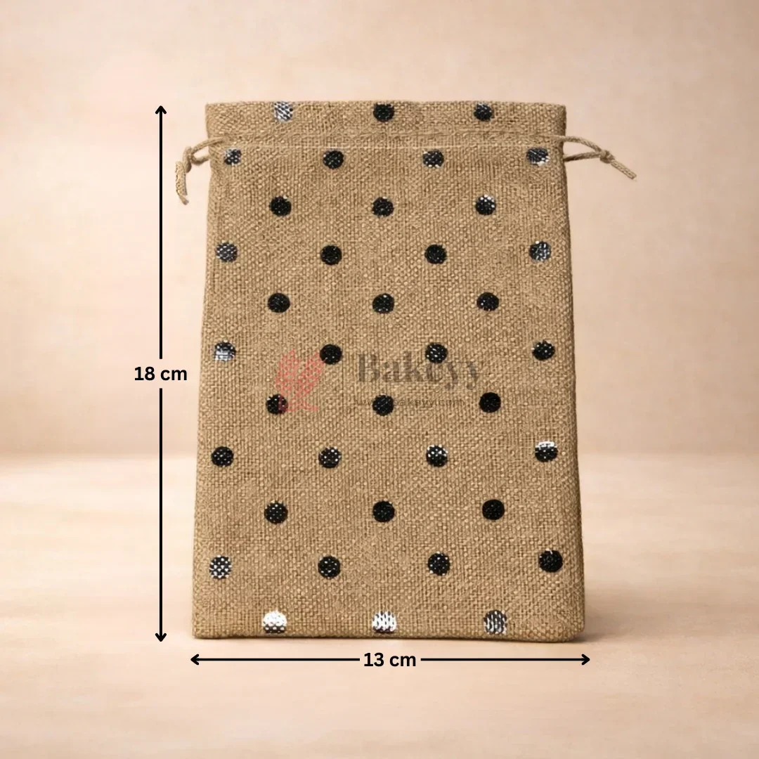 Jute With Silver Dots Premium Colour Jute Potli Bags | Pack Of 10 - Image 4