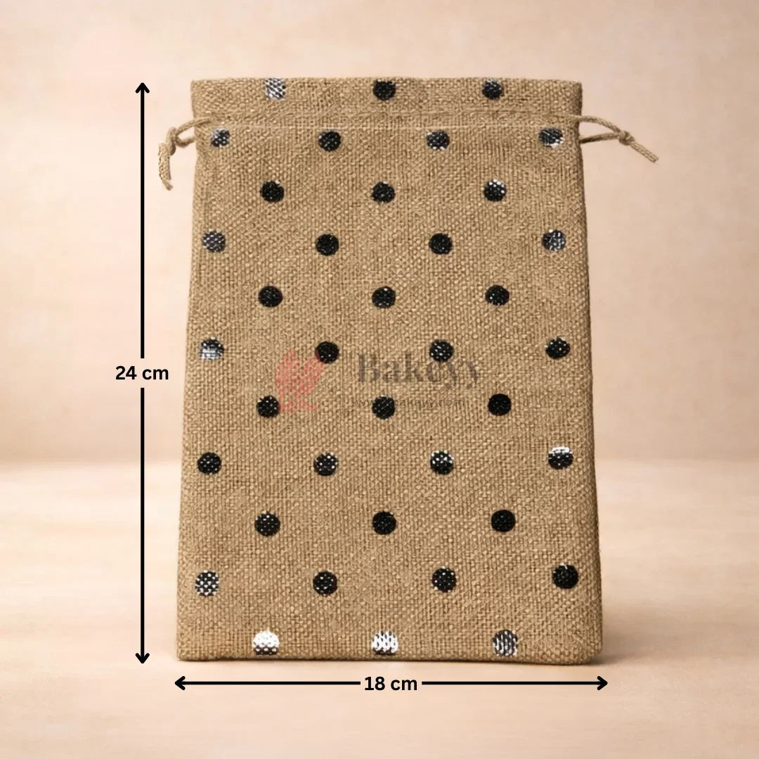 Jute With Silver Dots Premium Colour Jute Potli Bags | Pack Of 10 - Image 5