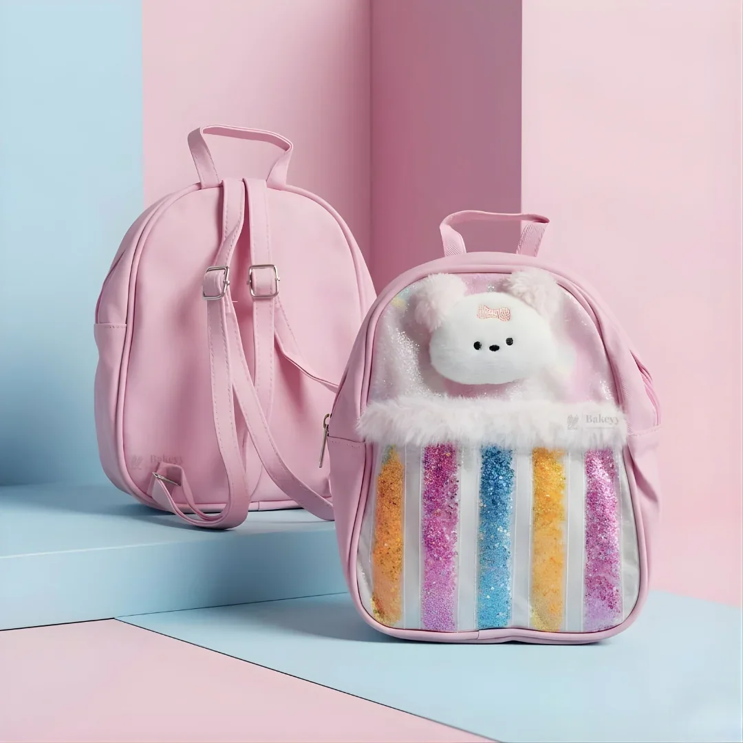 Kids Glitter Star Bear Backpack | Transparent Glitter Front | 3 Color Options | Pack of 1 - Image 3