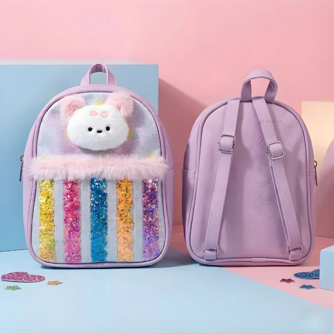 Kids Glitter Star Bear Backpack | Transparent Glitter Front | 3 Color Options | Pack of 1 - Image 4
