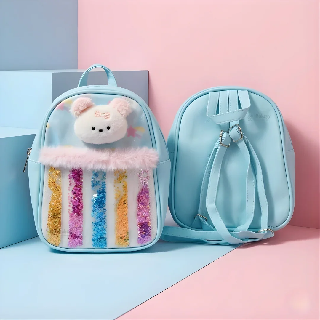 Kids Glitter Star Bear Backpack | Transparent Glitter Front | 3 Color Options | Pack of 1 - Image 5