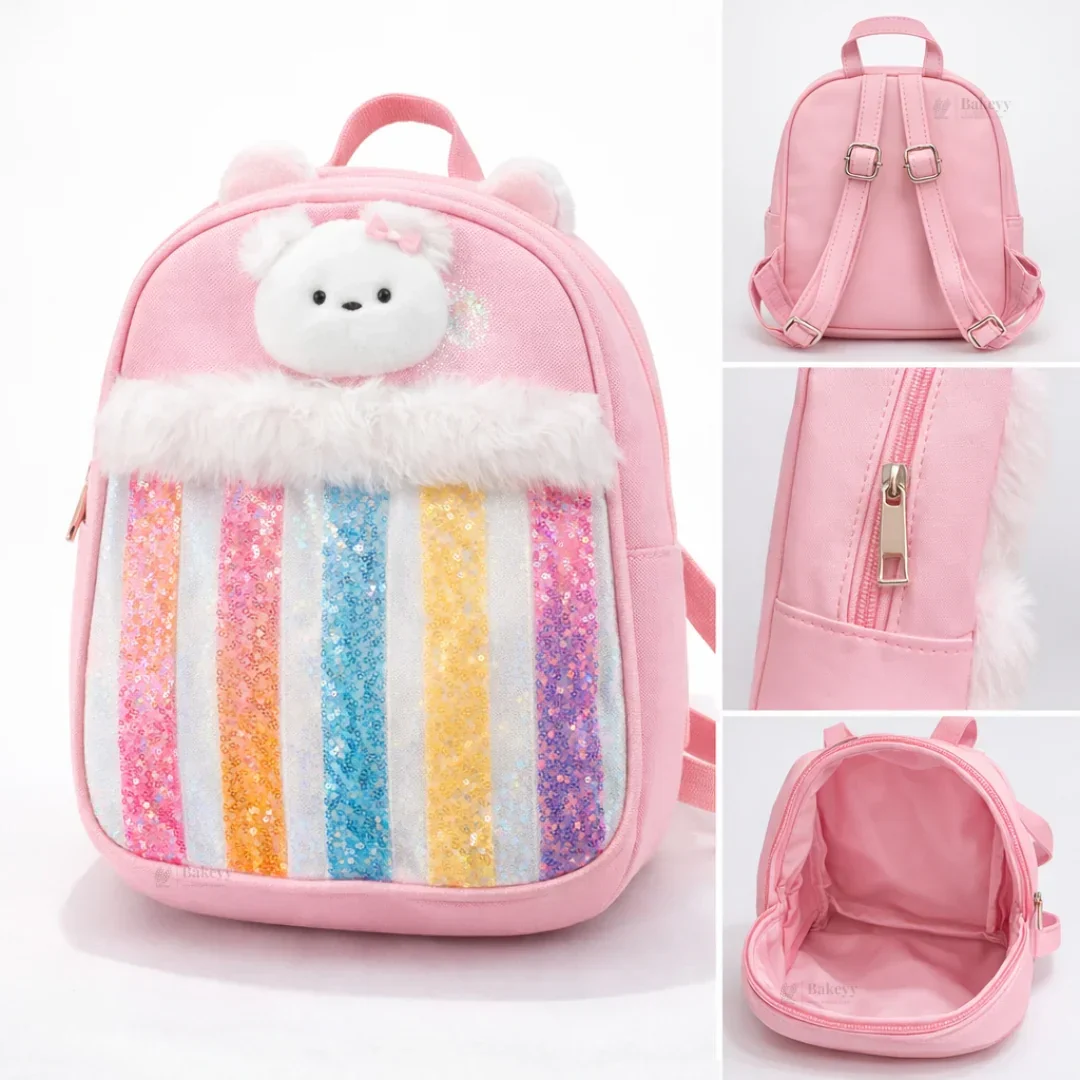 Kids Glitter Star Bear Backpack | Transparent Glitter Front | 3 Color Options | Pack of 1 - Image 6