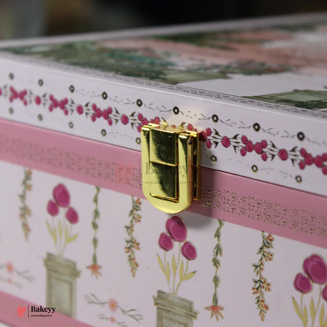 Elegant Pink Floral Peacock Square Gift Box with Satin Lining | Pack of 1 - Image 4