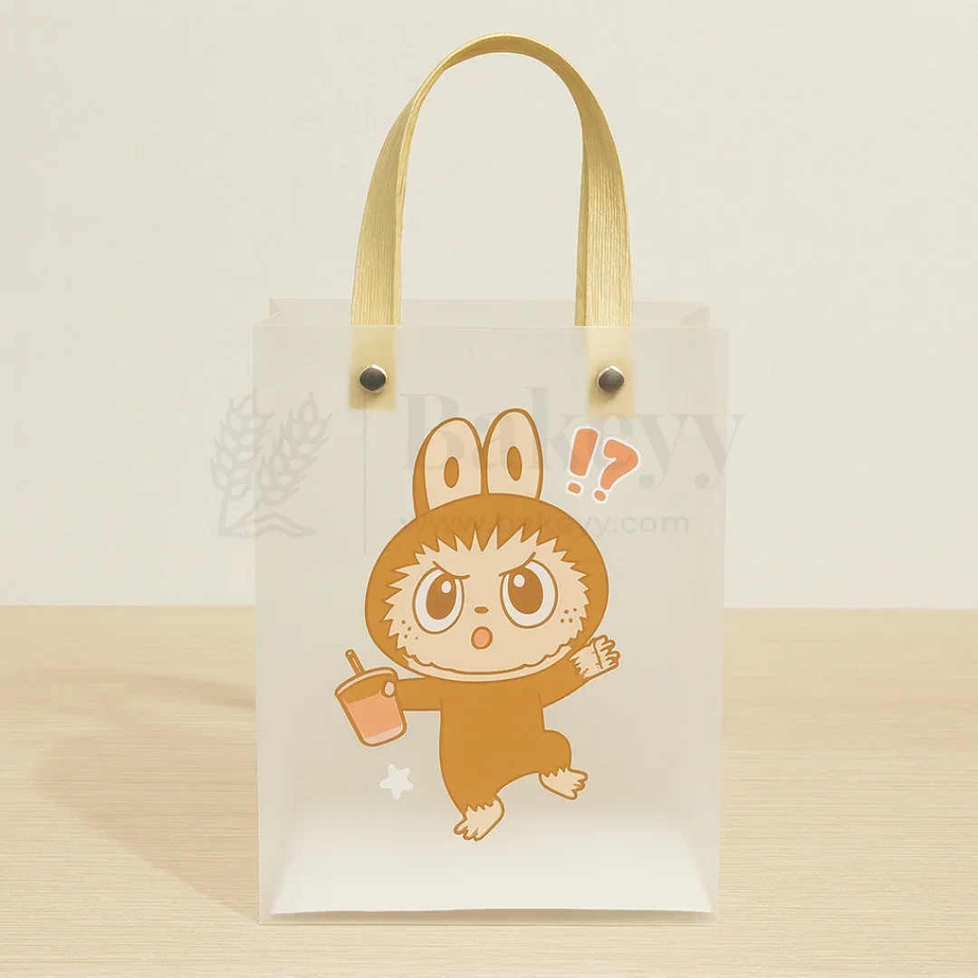 Labubu Print Transparent Bag with Brown Handles| Random Labubu Prints | Pack of 12 - Image 3