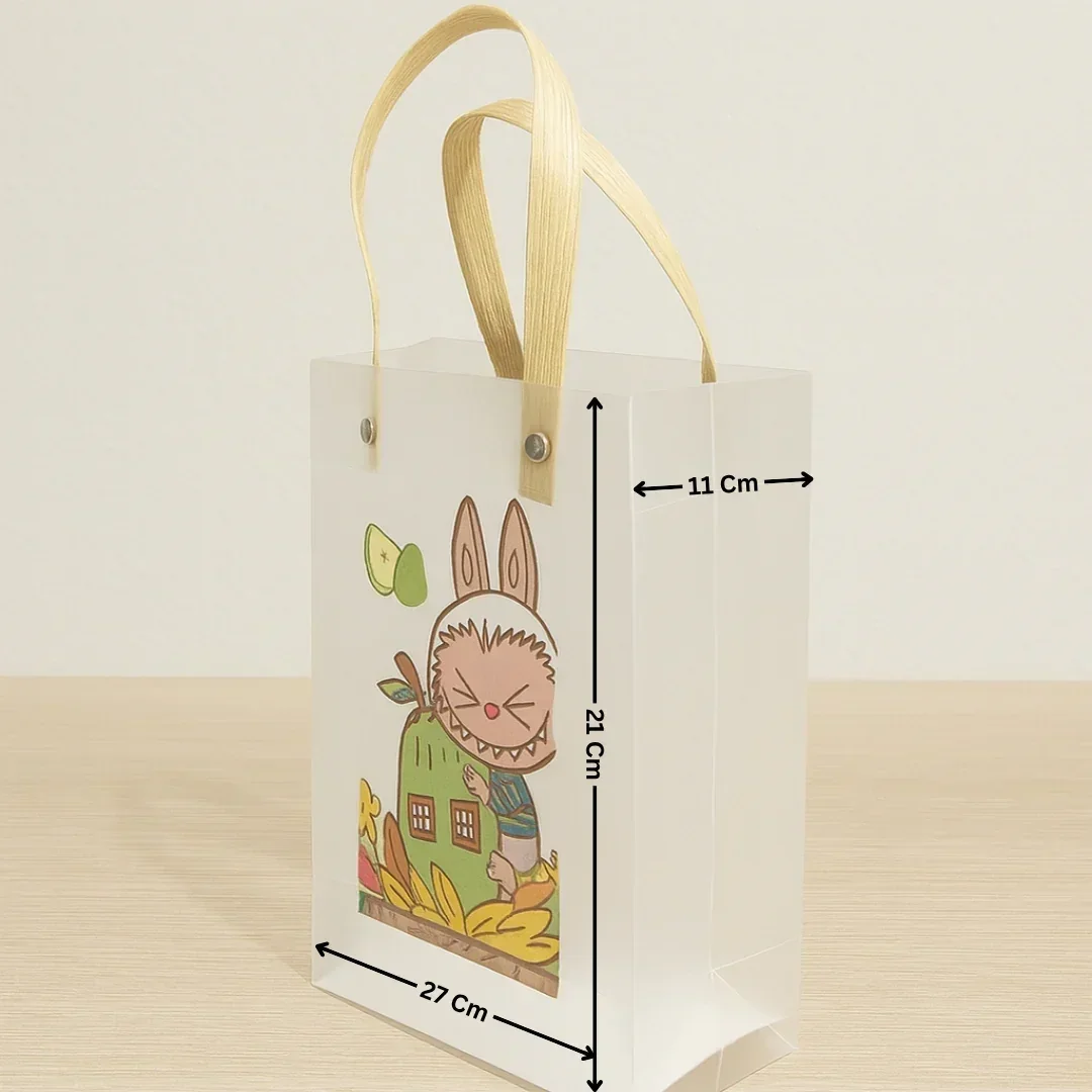 Labubu Print Transparent Bag with Brown Handles| Random Labubu Prints | Pack of 12 - Image 6