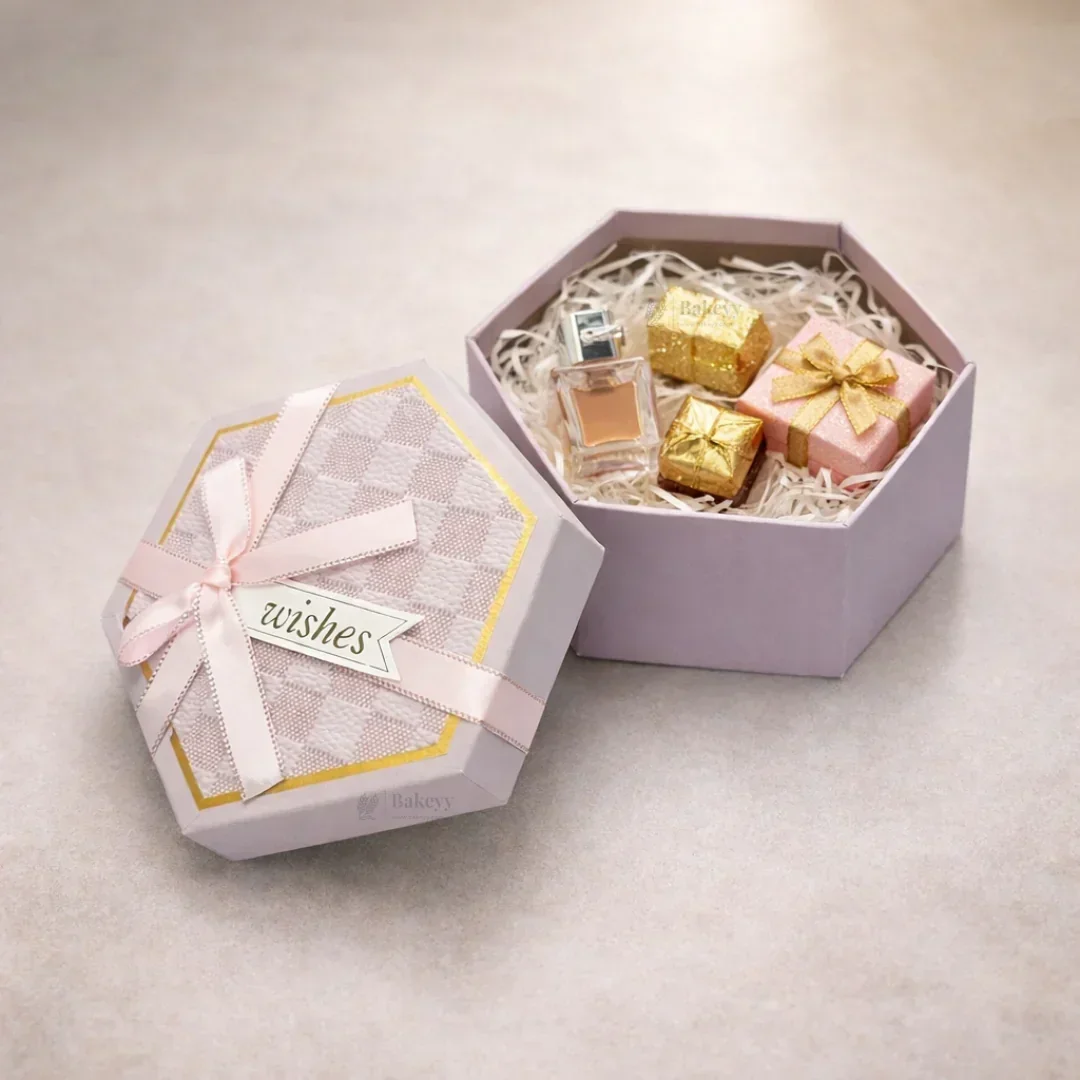 Lavender Hexagon Gift Box with Ribbon | Luxury Rigid Hamper & Chocolate Packaging Box | Available in 3 Sizes | Pack of 1 - Image 3