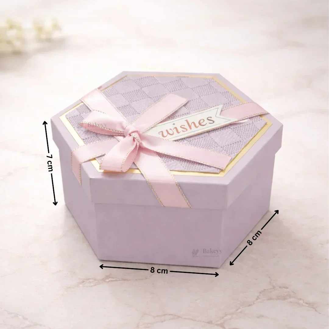 Lavender Hexagon Gift Box with Ribbon | Luxury Rigid Hamper & Chocolate Packaging Box | Available in 3 Sizes | Pack of 1 - Image 5