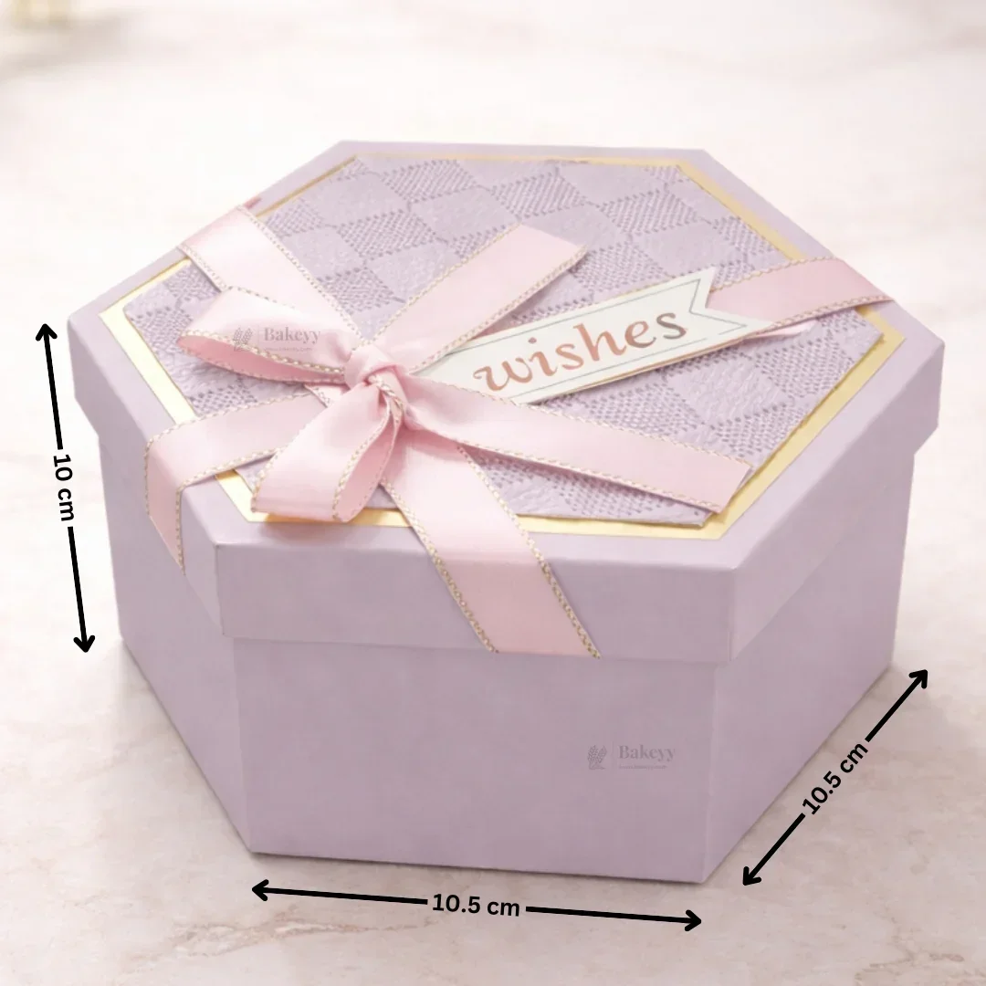 Lavender Hexagon Gift Box with Ribbon | Luxury Rigid Hamper & Chocolate Packaging Box | Available in 3 Sizes | Pack of 1 - Image 7