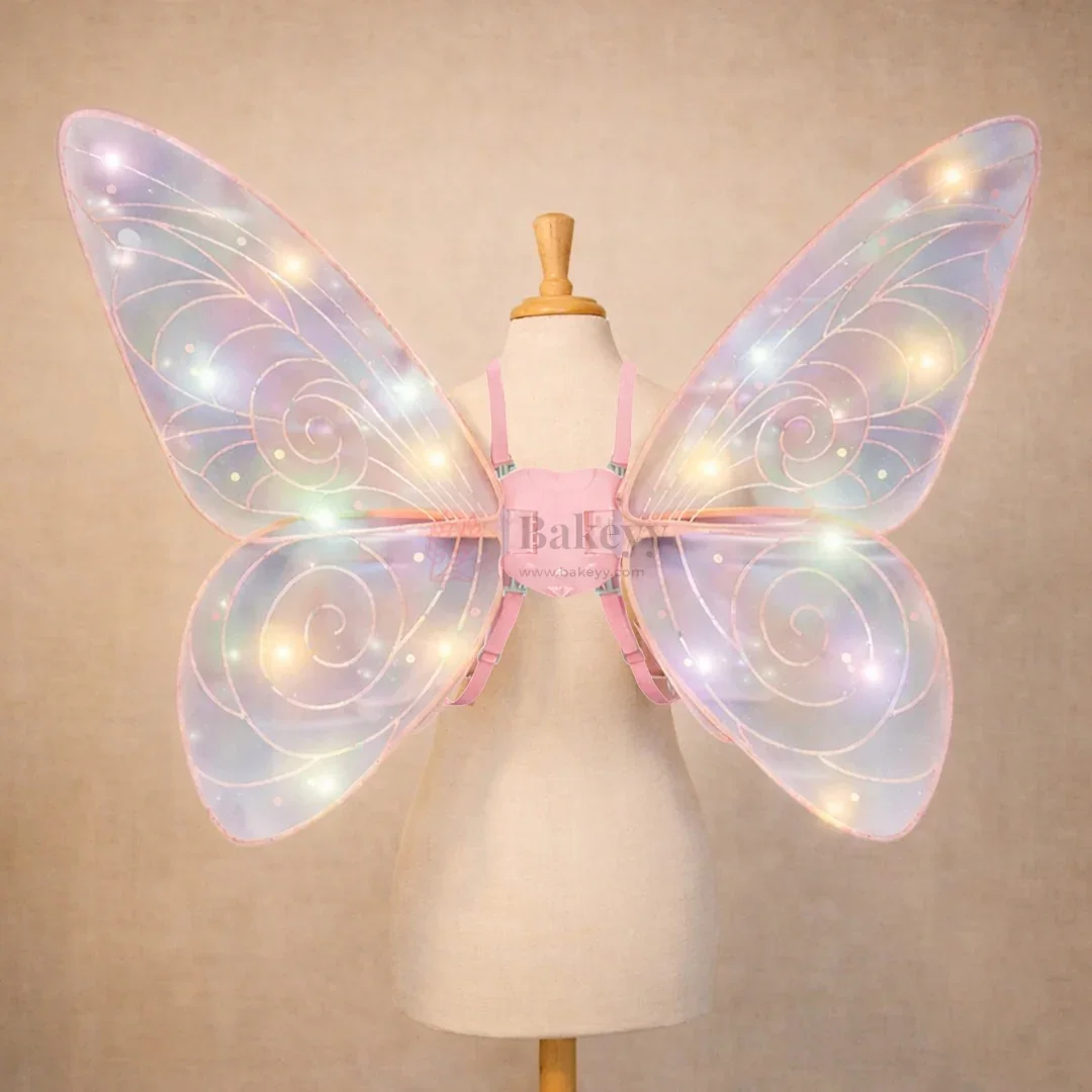LED Fairy Butterfly Wings for Kids | Light-Up Costume Wings | Party, Birthday & Dress-Up Costume | 65cm | Pack of 1 - Image 4
