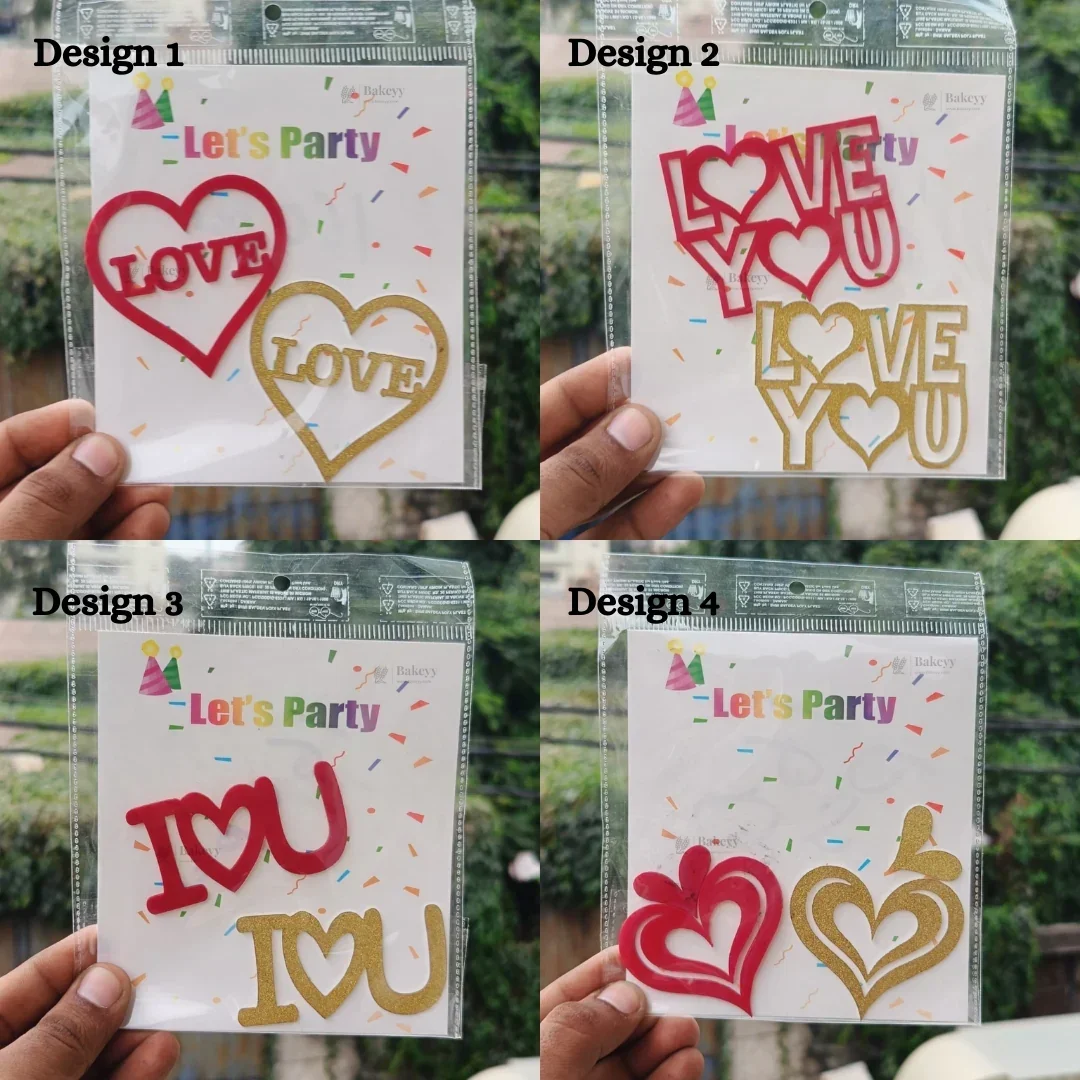 Love Theme Acrylic Cake Toppers & Party Decor Set | Assorted Romantic Designs for Cakes, Cupcakes & Desserts | DIY Love theme toppers | Pack of 1 - Image 2