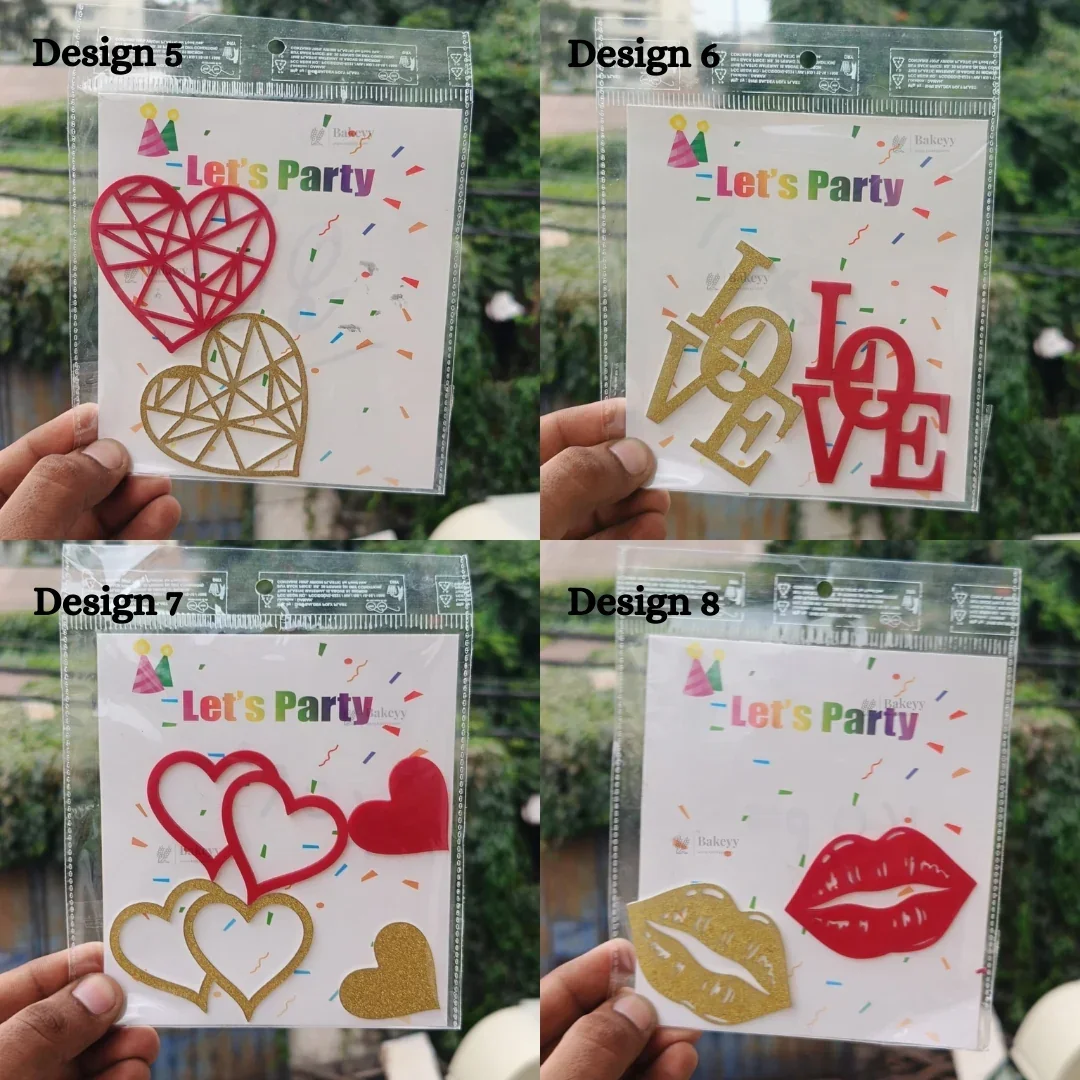 Love Theme Acrylic Cake Toppers & Party Decor Set | Assorted Romantic Designs for Cakes, Cupcakes & Desserts | DIY Love theme toppers | Pack of 1 - Image 3
