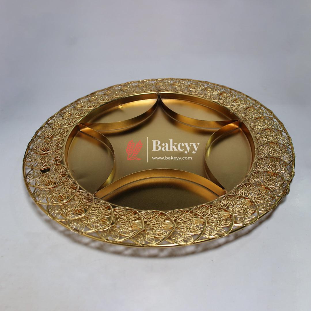 16 inch |Luxurious Gold-Plated Round Serving Tray with 6-Part Sections | Gold-Plated Round Metal Dry Fruit Tray - Image 4