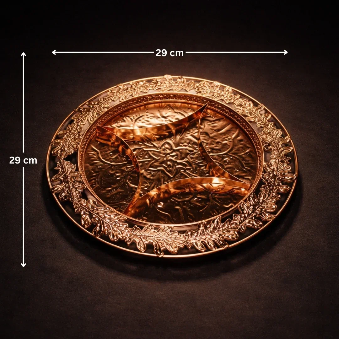 11.5 inch | Luxurious Round Rose Gold-Plated Serving Tray with Intricate Design | Metal Dry Fruit Tray | Pack of 1 - Image 4