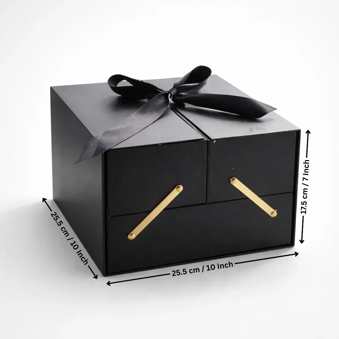 Luxury Black Multi-Compartment Gift Box with Ribbon Closure | Pack of 1 - Image 3