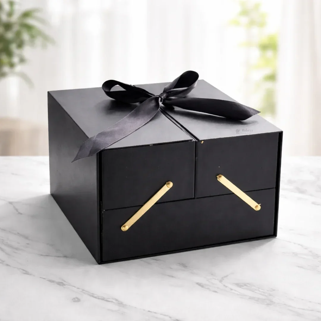 Luxury Black Multi-Compartment Gift Box with Ribbon Closure | Pack of 1 - Image 4
