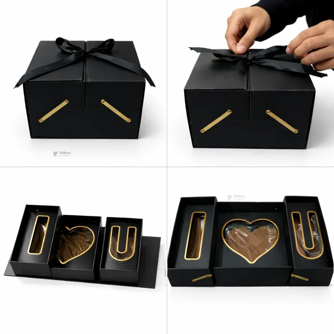 Luxury Black Multi-Compartment Gift Box with Ribbon Closure | Pack of 1 - Image 5