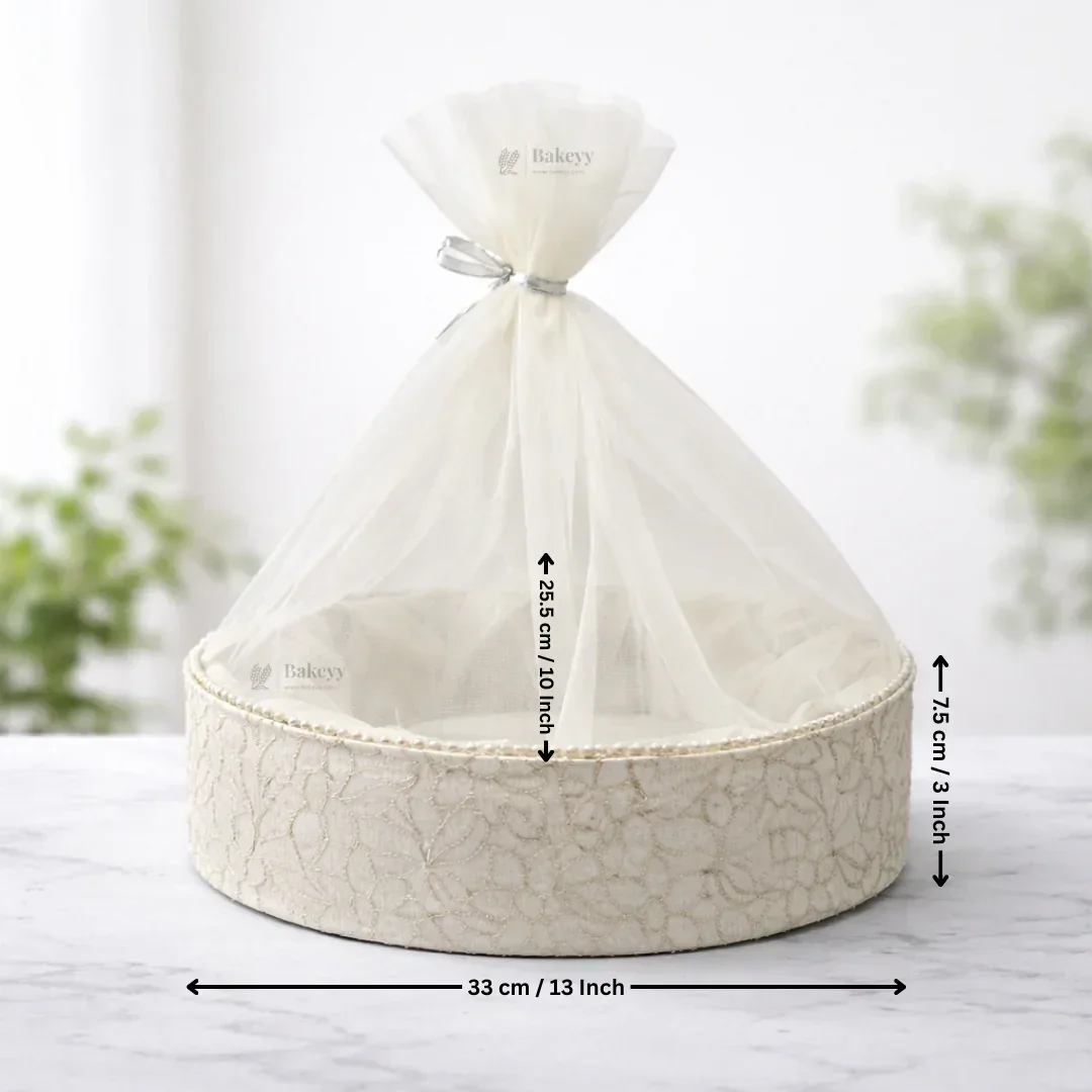 Elegant Oval Fabric Gift Basket with Net Cover | Premium Hamper Base for Luxury Gifting With Matching Ribbon | Pack of 1 - Image 3