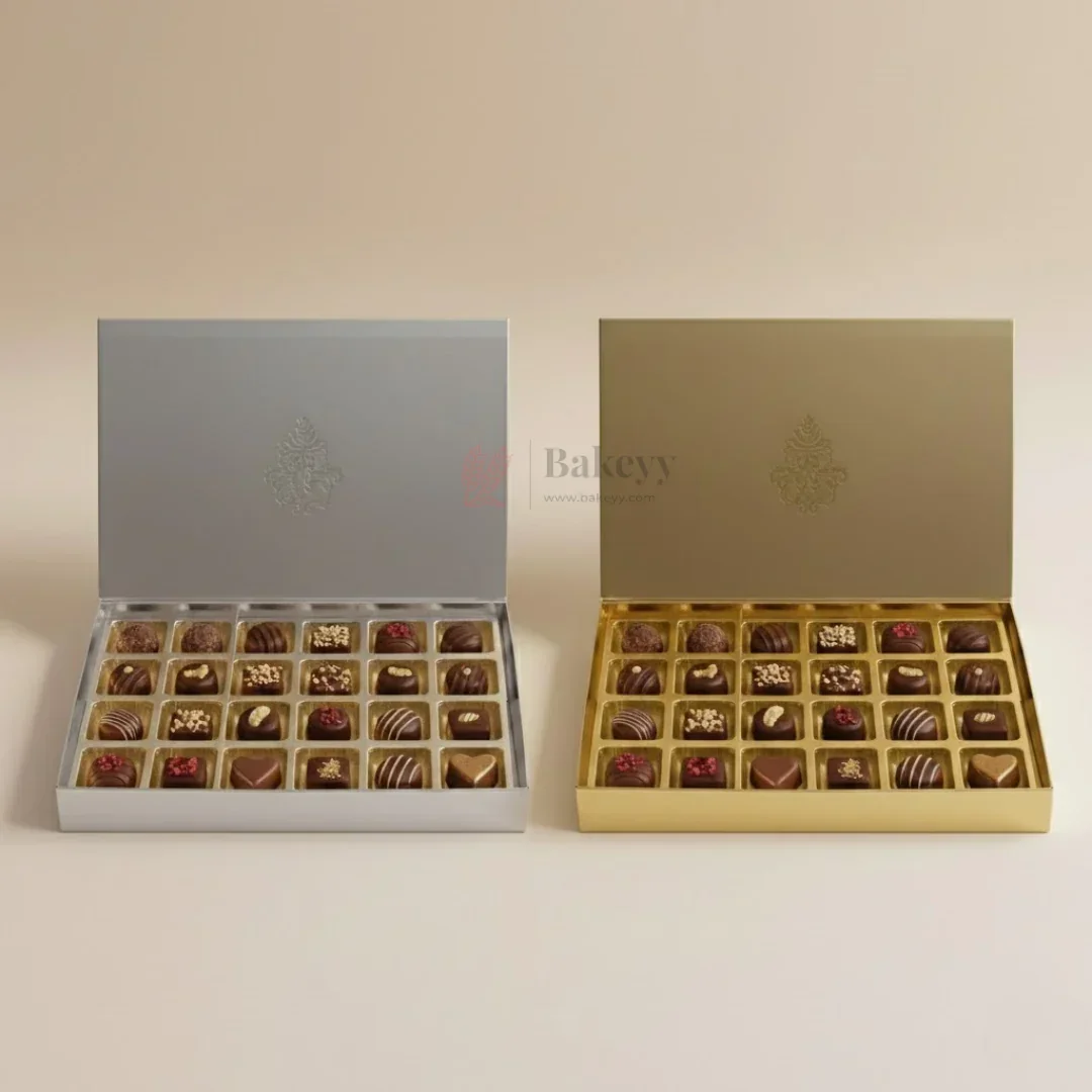 Luxury Flexible Chocolate Gift Box with Gold Tray | 24 Cavity | Festive & Wedding Packaging | Pack of 10