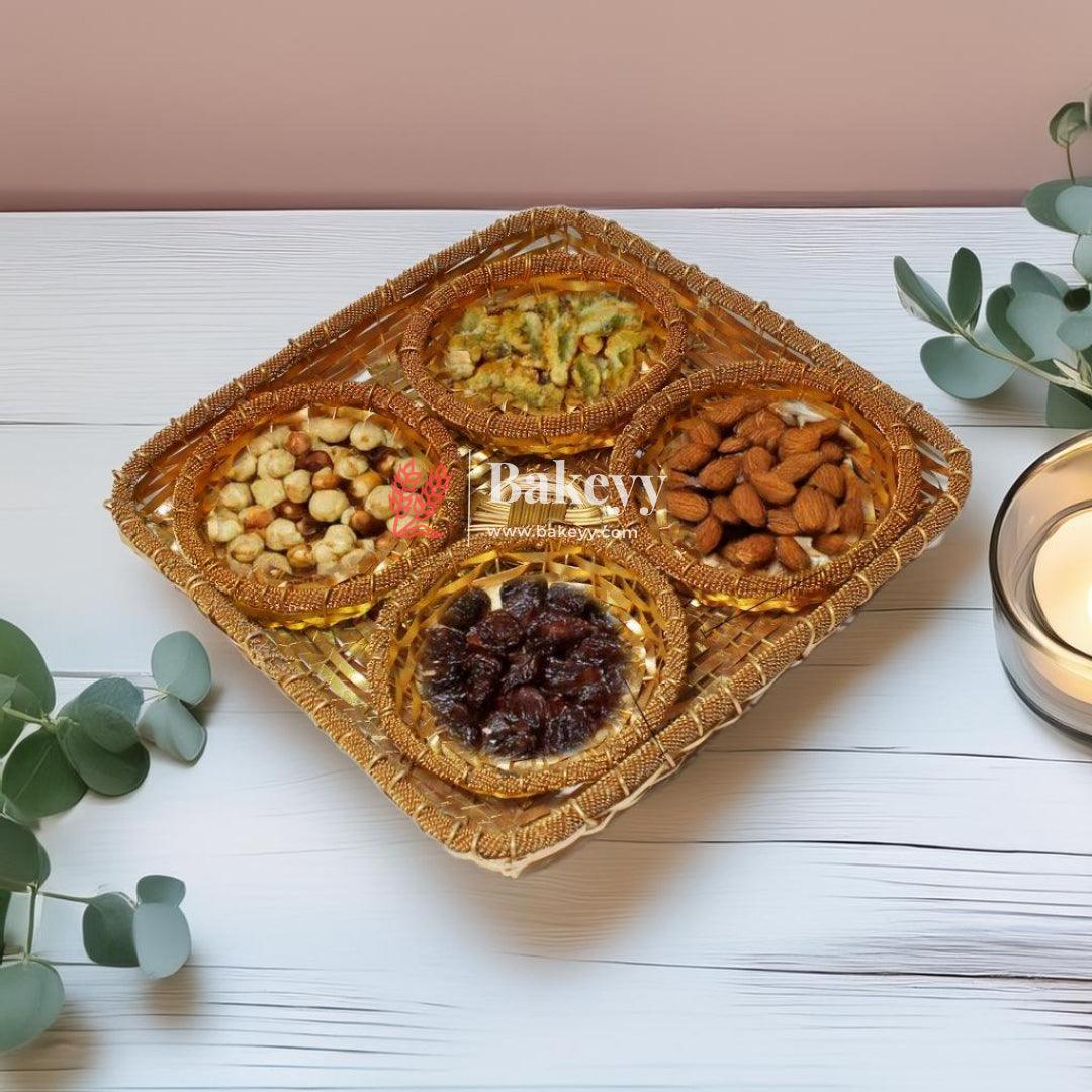 Luxurious Gold-Plated Square and Rectangle Metal Dry Fruit Tray | Multiple Decorative Bowls Options | Pack of 1 - Image 4