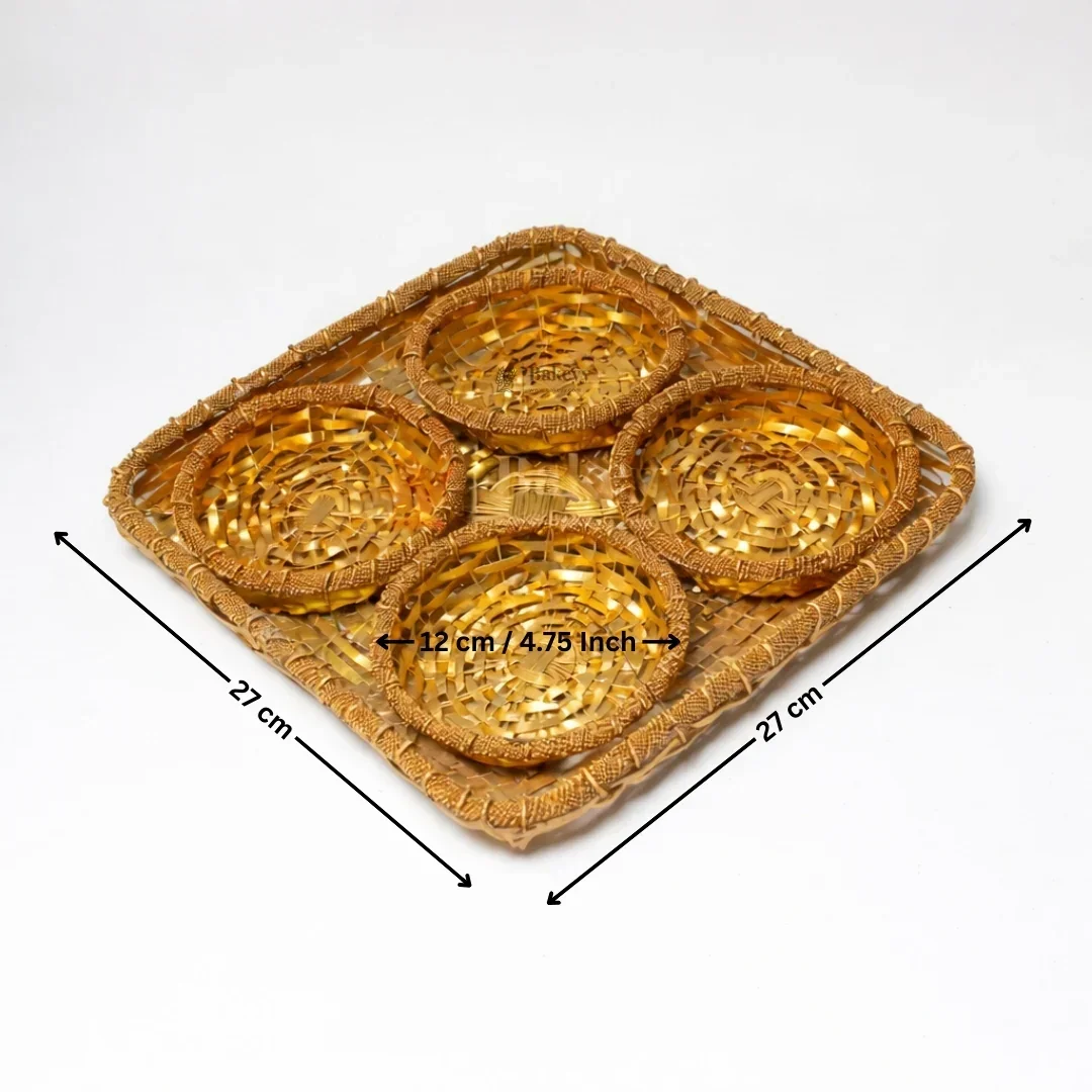 Luxurious Gold-Plated Square and Rectangle Metal Dry Fruit Tray | Multiple Decorative Bowls Options | Pack of 1 - Image 6