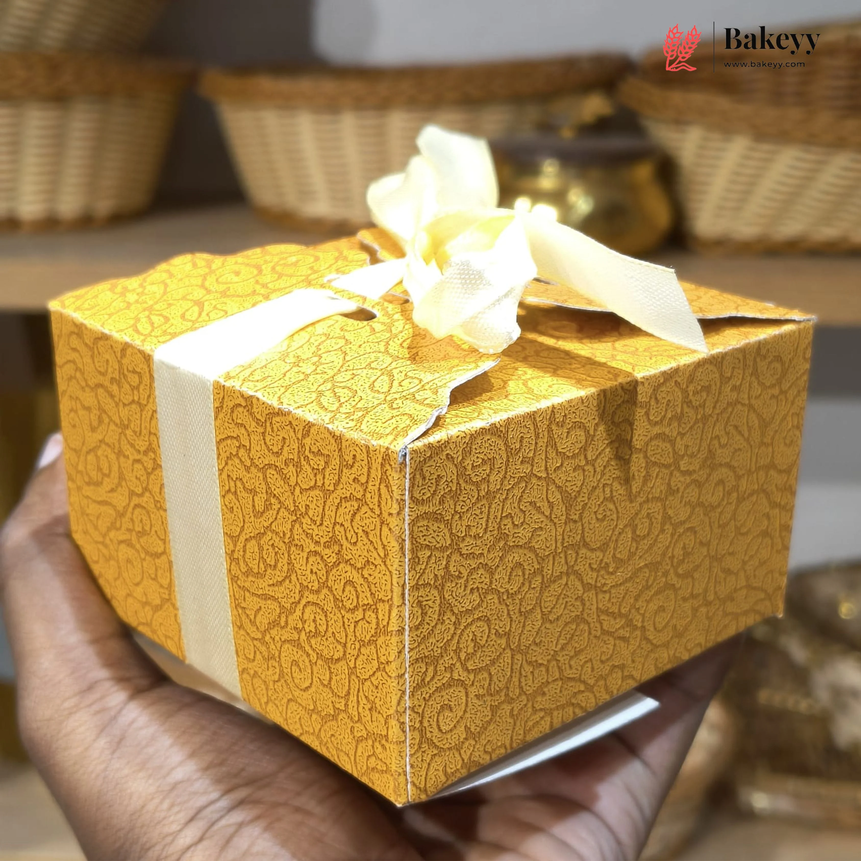 Luxury Golden Ribbon Gift Box with Satin Bow | Premium Return Gift & Favor Packaging | Pack of 10 - Image 3