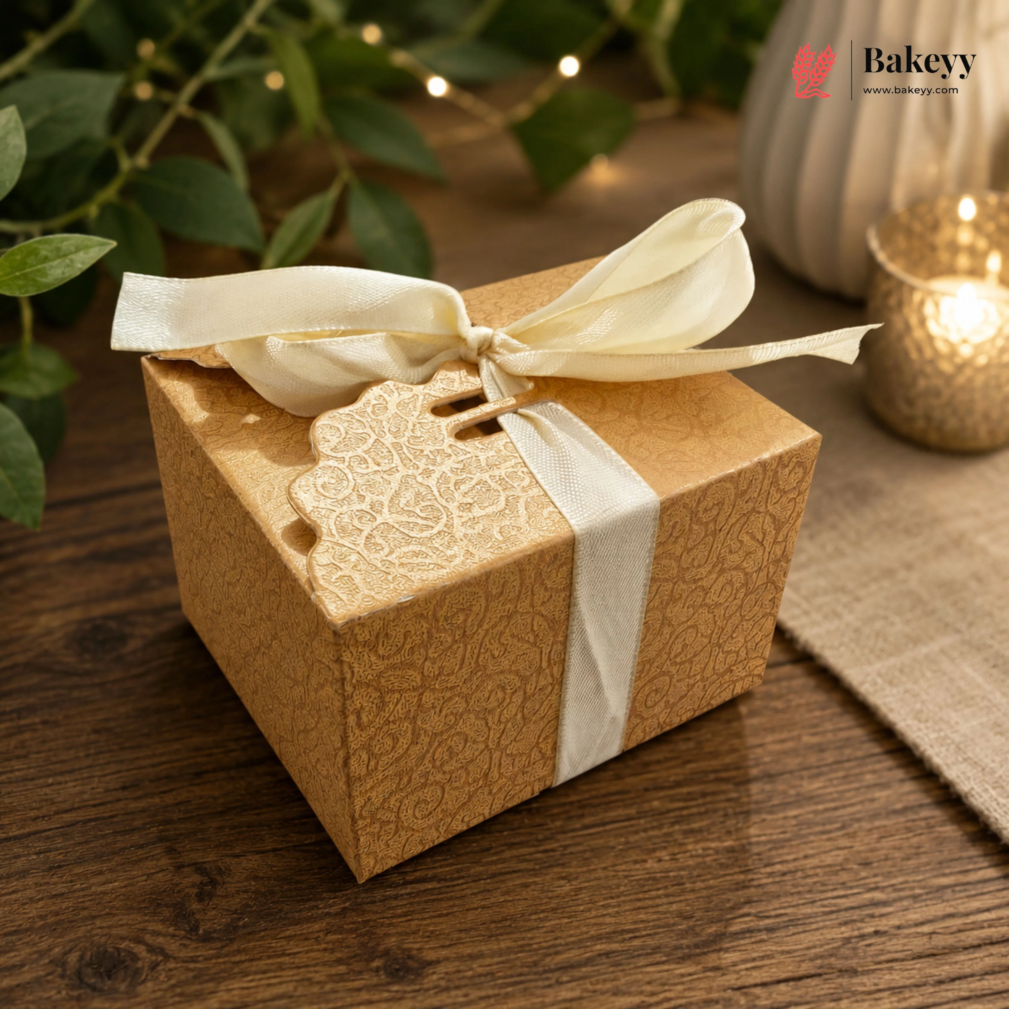 Luxury Golden Ribbon Gift Box with Satin Bow | Premium Return Gift & Favor Packaging | Pack of 10 - Image 5
