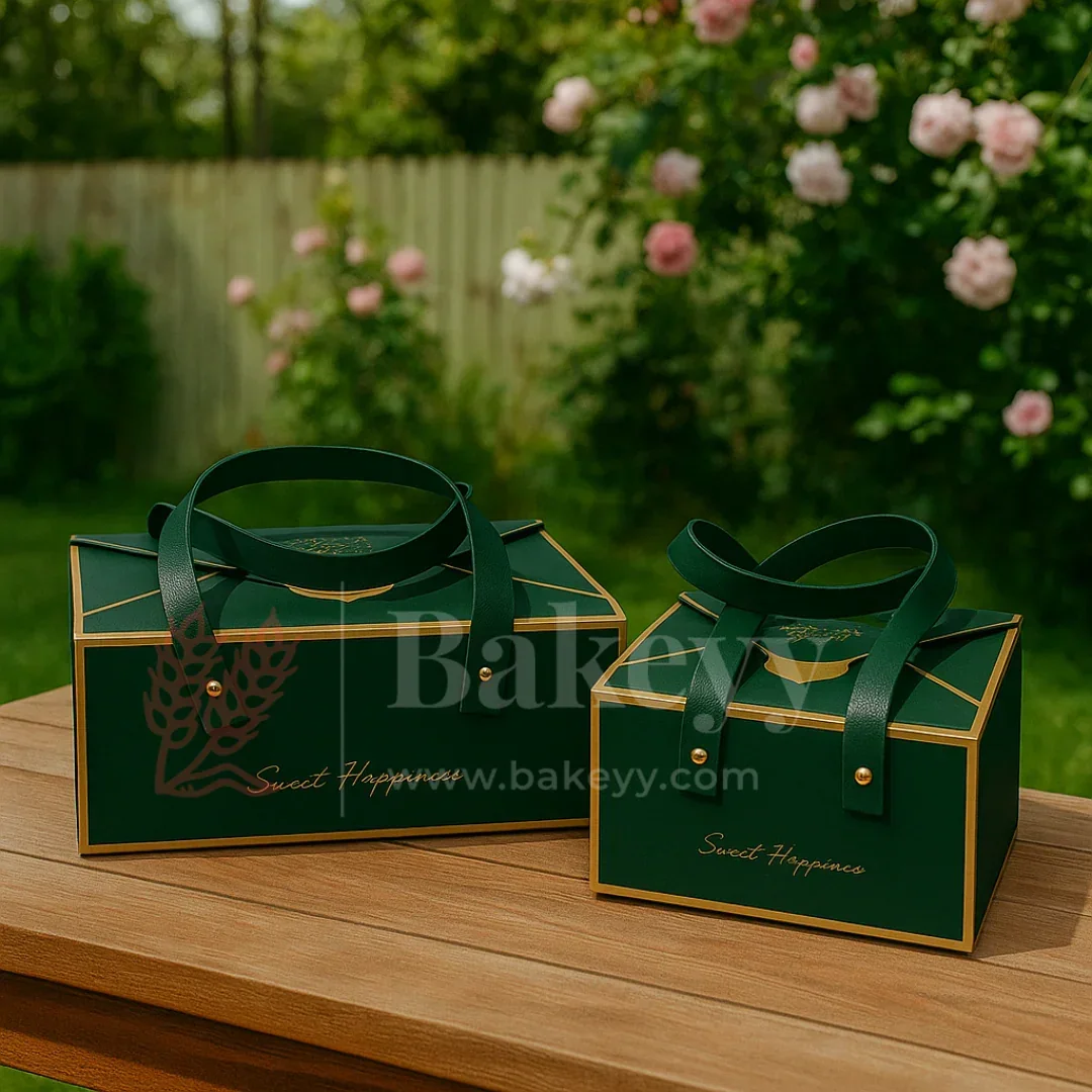 Luxury Dark Green Foldable Gift Box with Leather Handles | Pack of 10 - Image 4