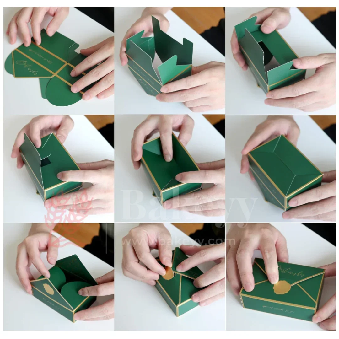 Luxury Dark Green Foldable Gift Box with Leather Handles | Pack of 10 - Image 5
