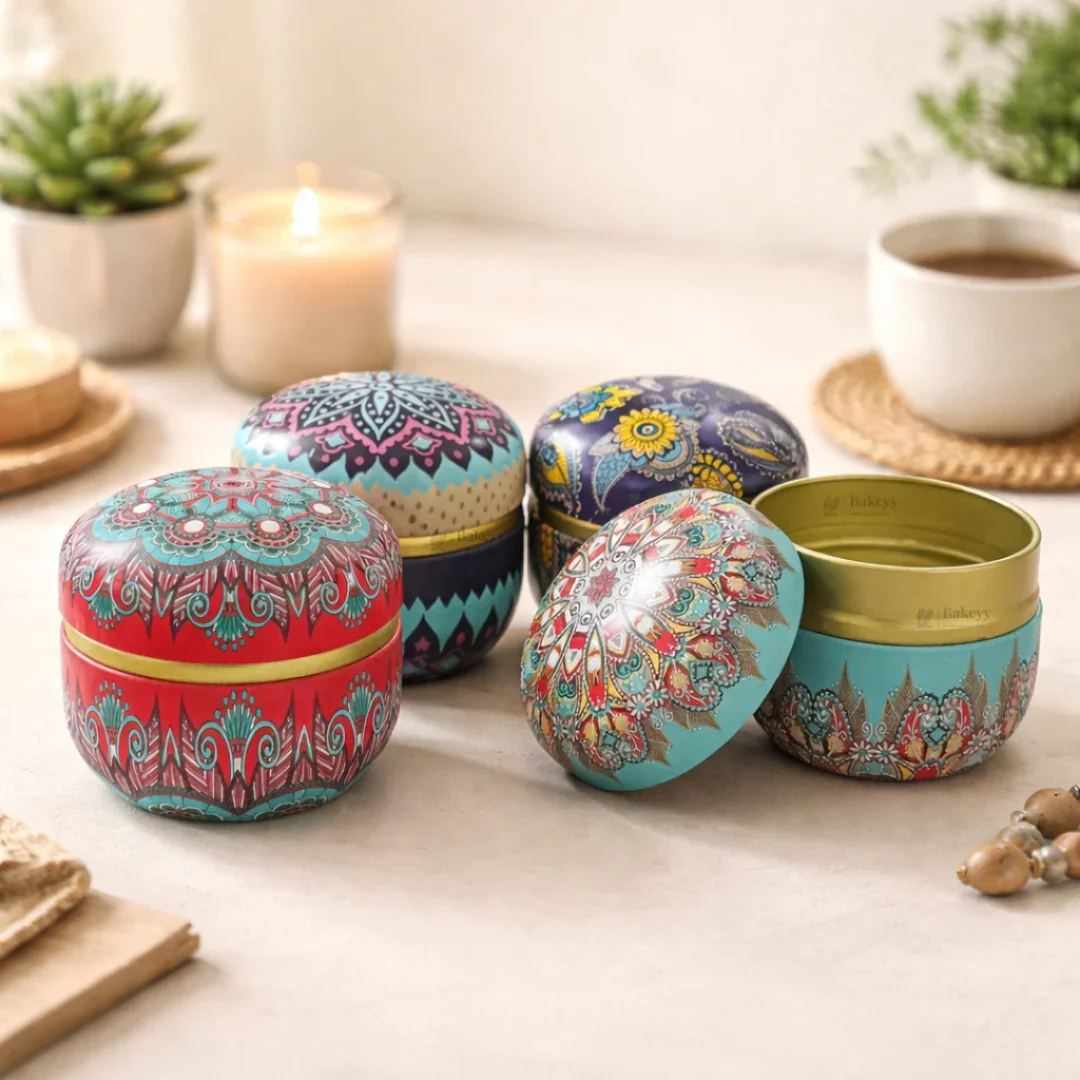 Mandala Theme Candle Tin Box | Decorative Storage Tin | Pack of 1