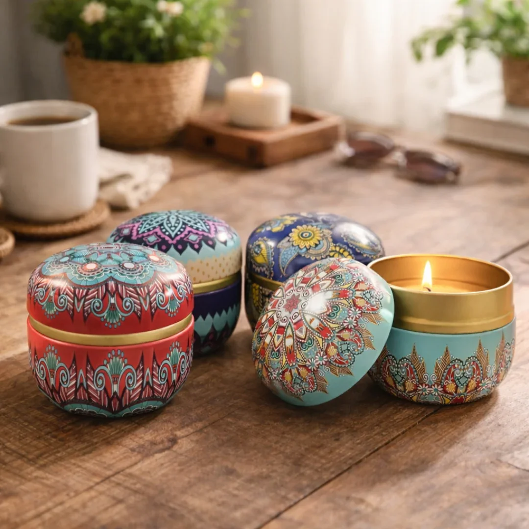 Mandala Theme Candle Tin Box | Decorative Storage Tin | Pack of 1 - Image 5