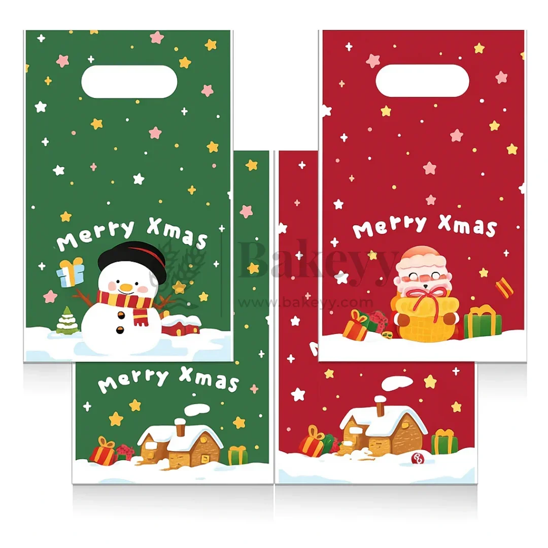 Merry Christmas Carry Bags | Festive Plastic Bags for Chocolates, Cookies & Small Gifts | Pack Of 50 - Image 5