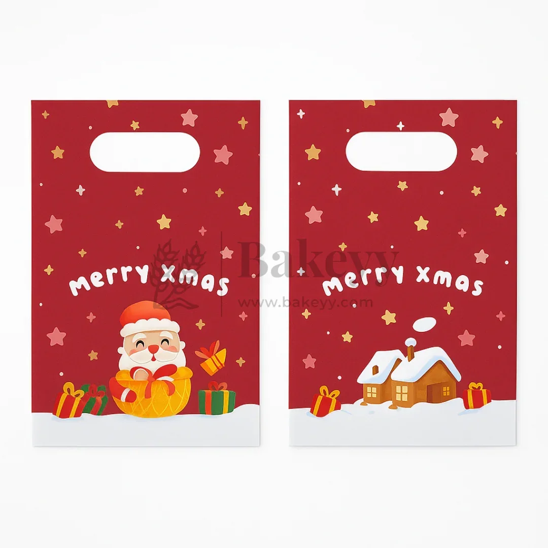 Merry Christmas Carry Bags | Festive Plastic Bags for Chocolates, Cookies & Small Gifts | Pack Of 50 - Image 7