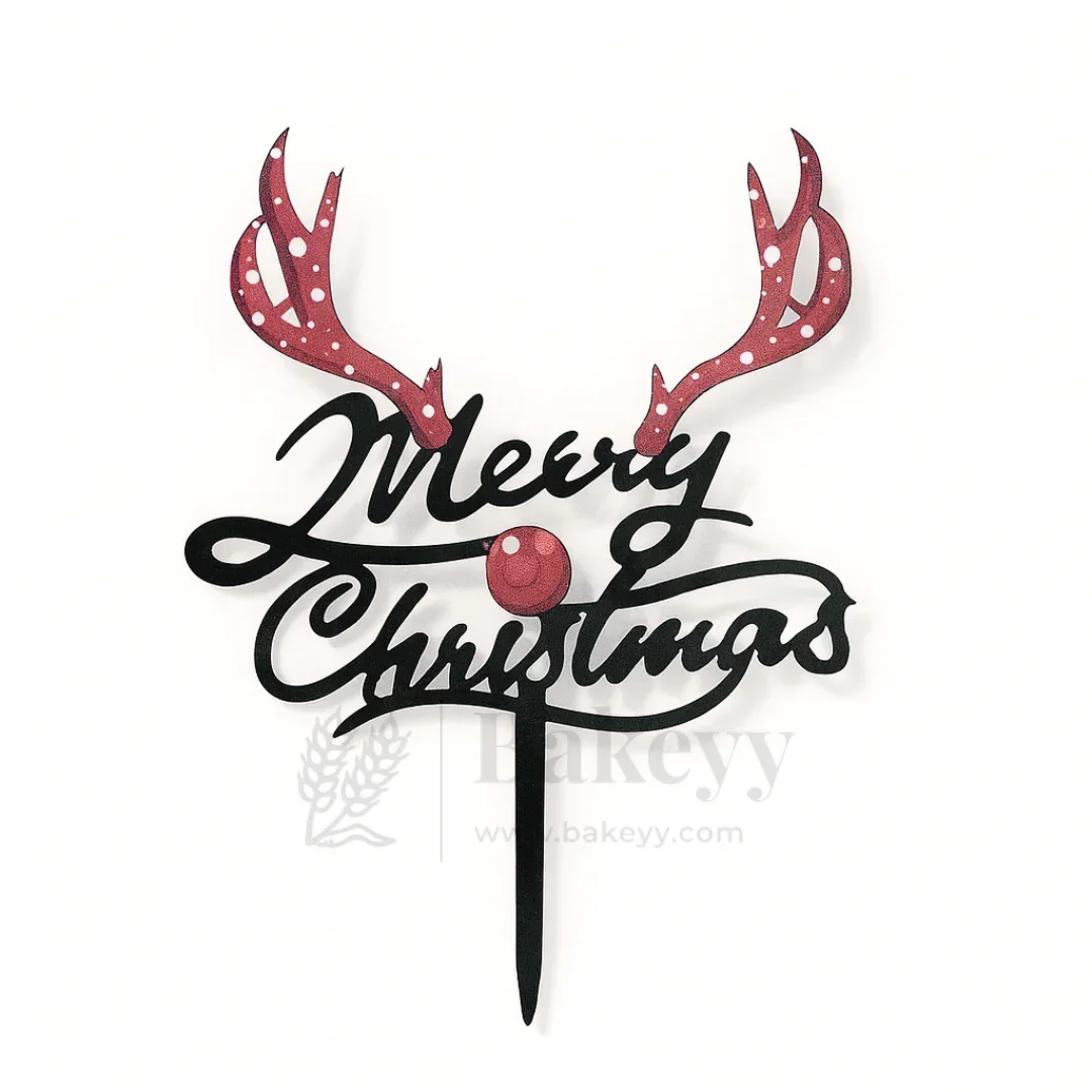 Merry Christmas with Reindeer Antler Design Cake Topper | Black Color | Christmas Decor | Pack of 5 - Image 3