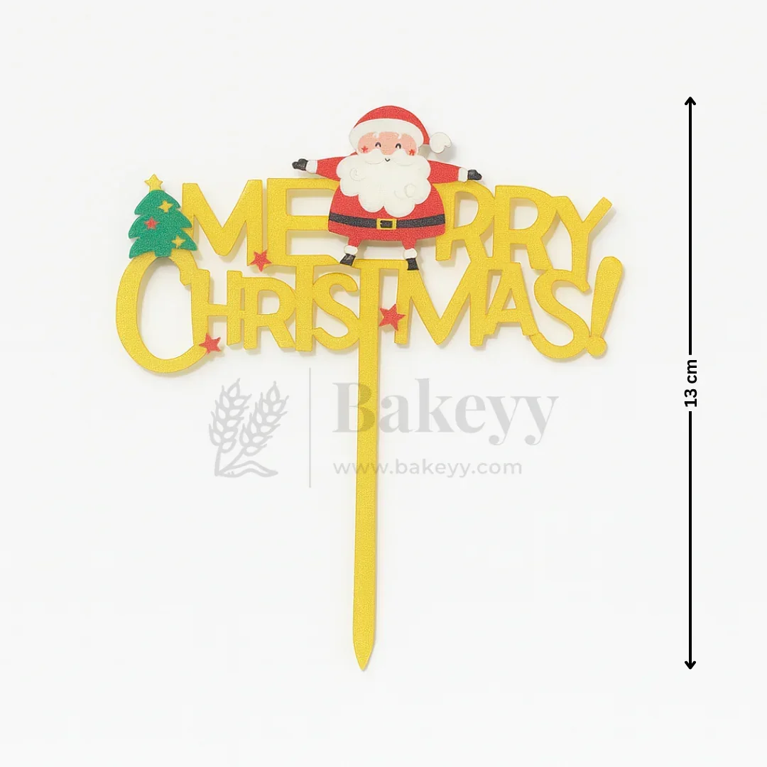 Merry Christmas with Santa and Tree Cake Topper | Golden Color | Christmas Decor | Pack of 5 - Image 2