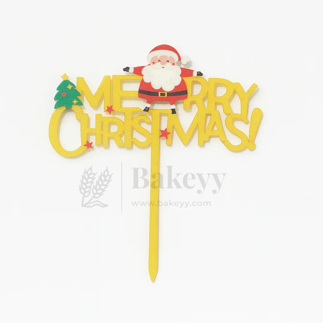 Merry Christmas with Santa and Tree Cake Topper | Golden Color | Christmas Decor | Pack of 5 - Image 3