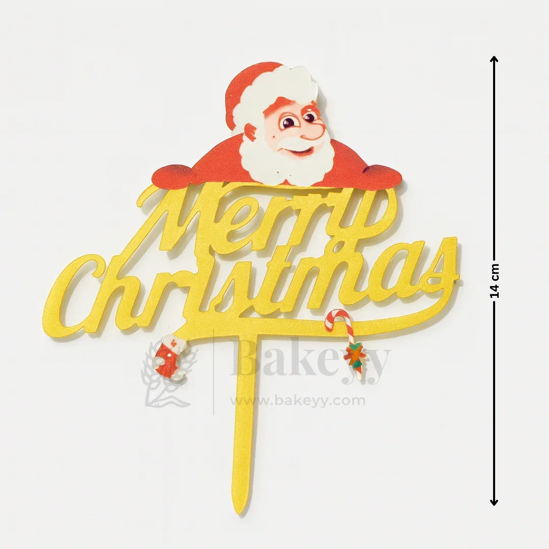Merry Christmas with Santa Cake Topper | Golden Color | Christmas Decor | Pack of 5 - Image 2