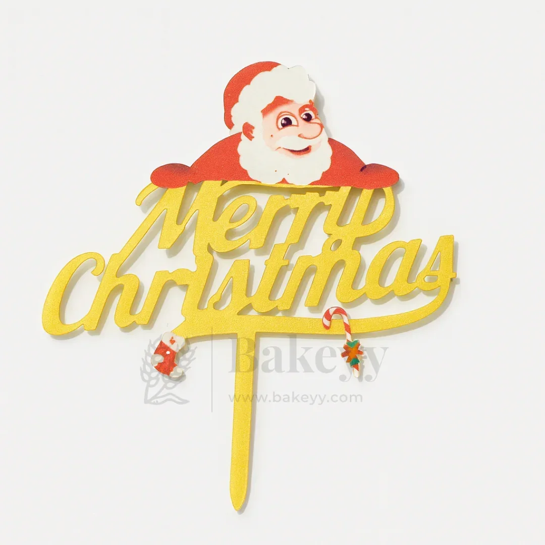 Merry Christmas with Santa Cake Topper | Golden Color | Christmas Decor | Pack of 5 - Image 3