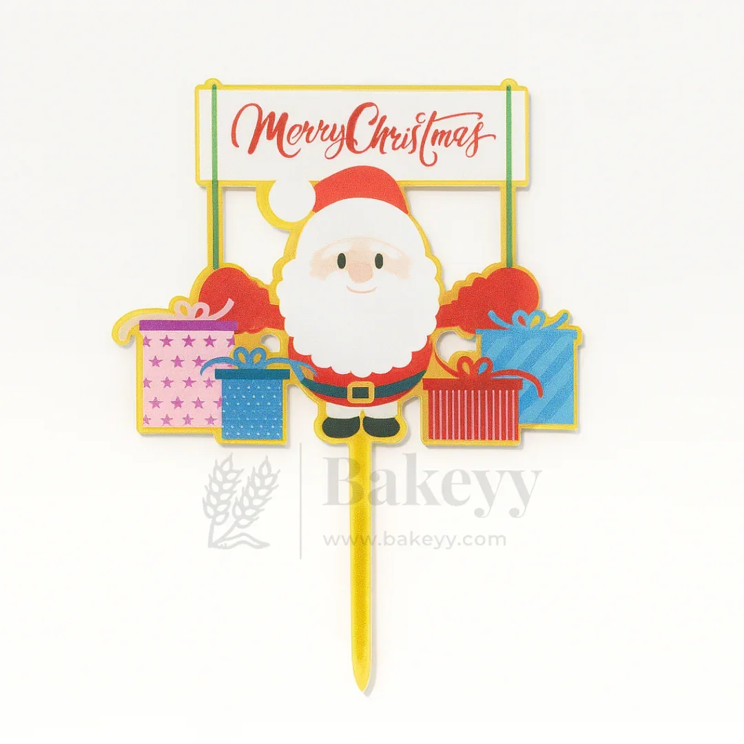 Merry Christmas with Santa & Gift Boxes Cake Topper | Christmas Decor | Pack of 5 - Image 3