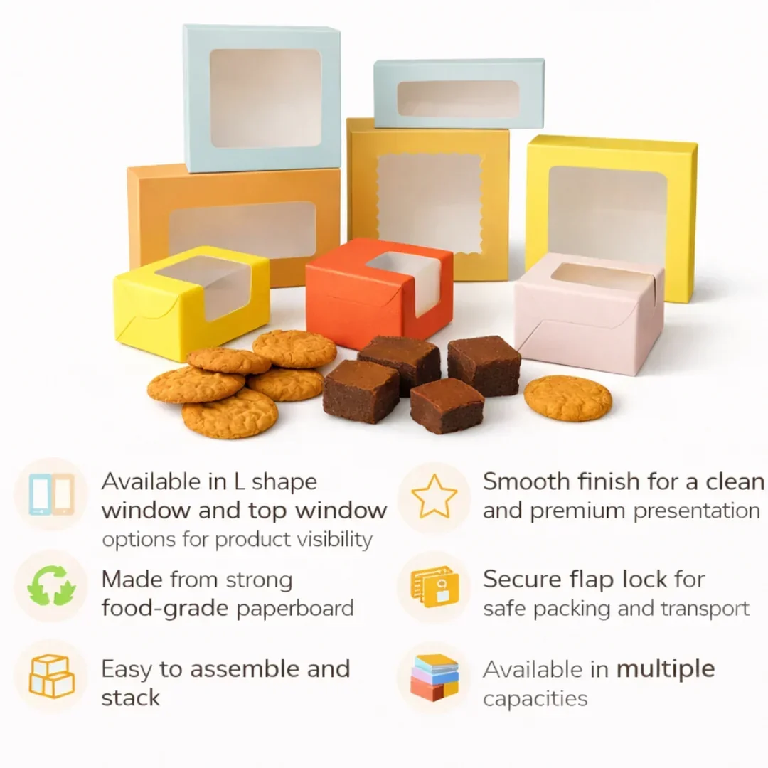 Metallic Gold Color Brownie Box | L Shape Window & Top Window | Multiple Capacities Available | Pack of 10 - Image 5